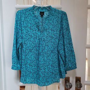 Worthington over blouse, Size PL, Turquoise and Navy Blue pattern
